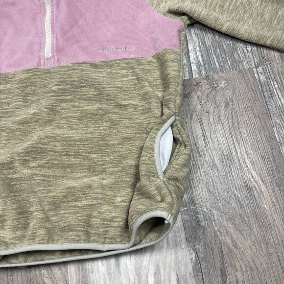 Simply Southern Medium Pink Corduroy and Khaki Fleece 1/4 Zip Pullover Top - Picture 8 of 10